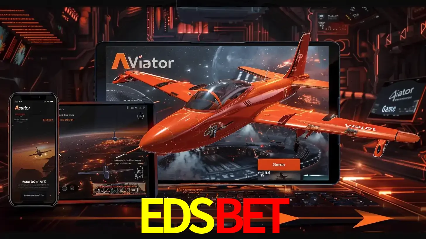 Apresentação tecnológica do jogo Aviator com um avião saindo da tela de um tablet, demonstrando a experiência imersiva em múltiplos dispositivos no EDSBET.