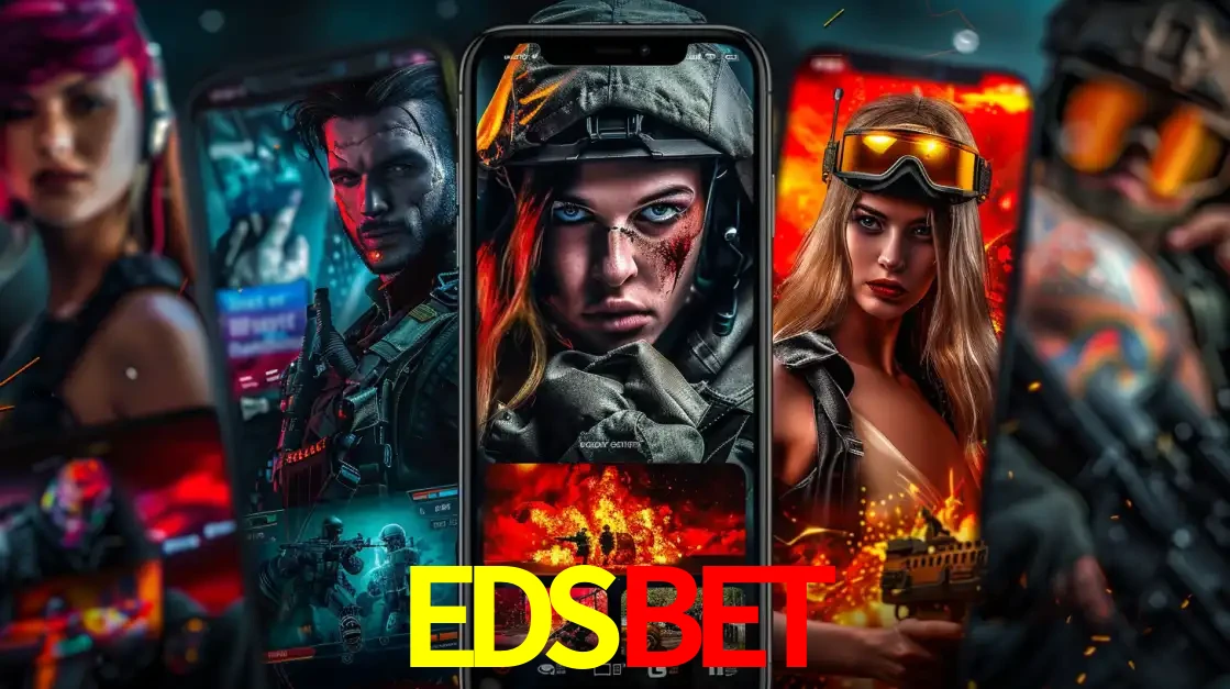 Montagem de telas de celular mostrando diversos personagens, masculinos e femininos, de um jogo de tiro, ilustrando a diversidade de equipes de e-sports para apostar no EDSBET.