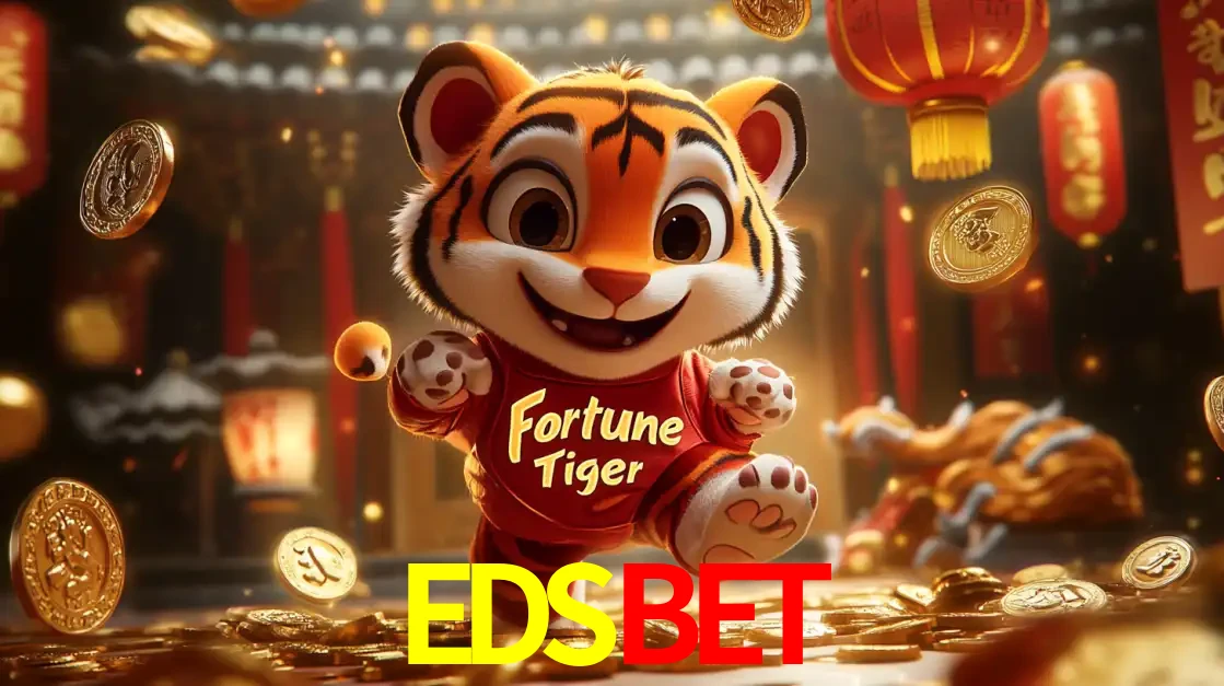 O alegre personagem do Fortune Tiger correndo sobre um caminho de moedas de ouro, simbolizando os grandes prêmios e a diversão do popular jogo de slot do EDSBET.